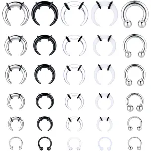 LOLIAS 16G-6G Septum Pincher Tapers Rings Acrylic Stainless Steel Internally Threaded Spike Horseshoe Barbells Septum Pincher Nose Ear Cartilage Stretching Kit for Women Men