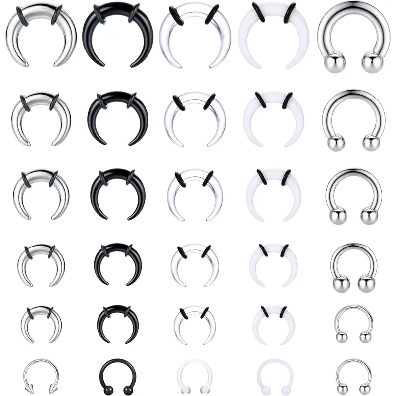 LOLIAS 16G-6G Septum Pincher Tapers Rings Acrylic Stainless Steel Internally Threaded Spike Horseshoe Barbells Septum Pincher Nose Ear Cartilage Stretching Kit for Women Men