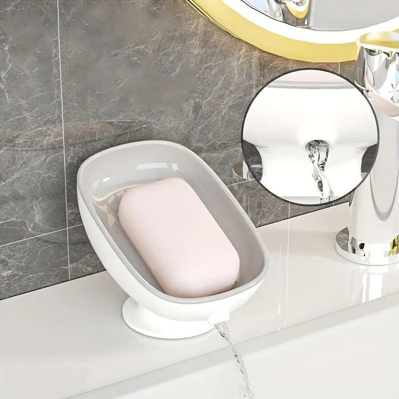 1-Piece Luxurious Adjustable Oval Self Draining Soap Dish with Drain, Wall-Mounted Anti-Slip Removable Soap Tray for Bathroom, Shower and Sink, Bathroom Accessory