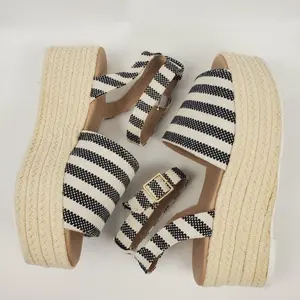 Black & white striped espadrille wedges