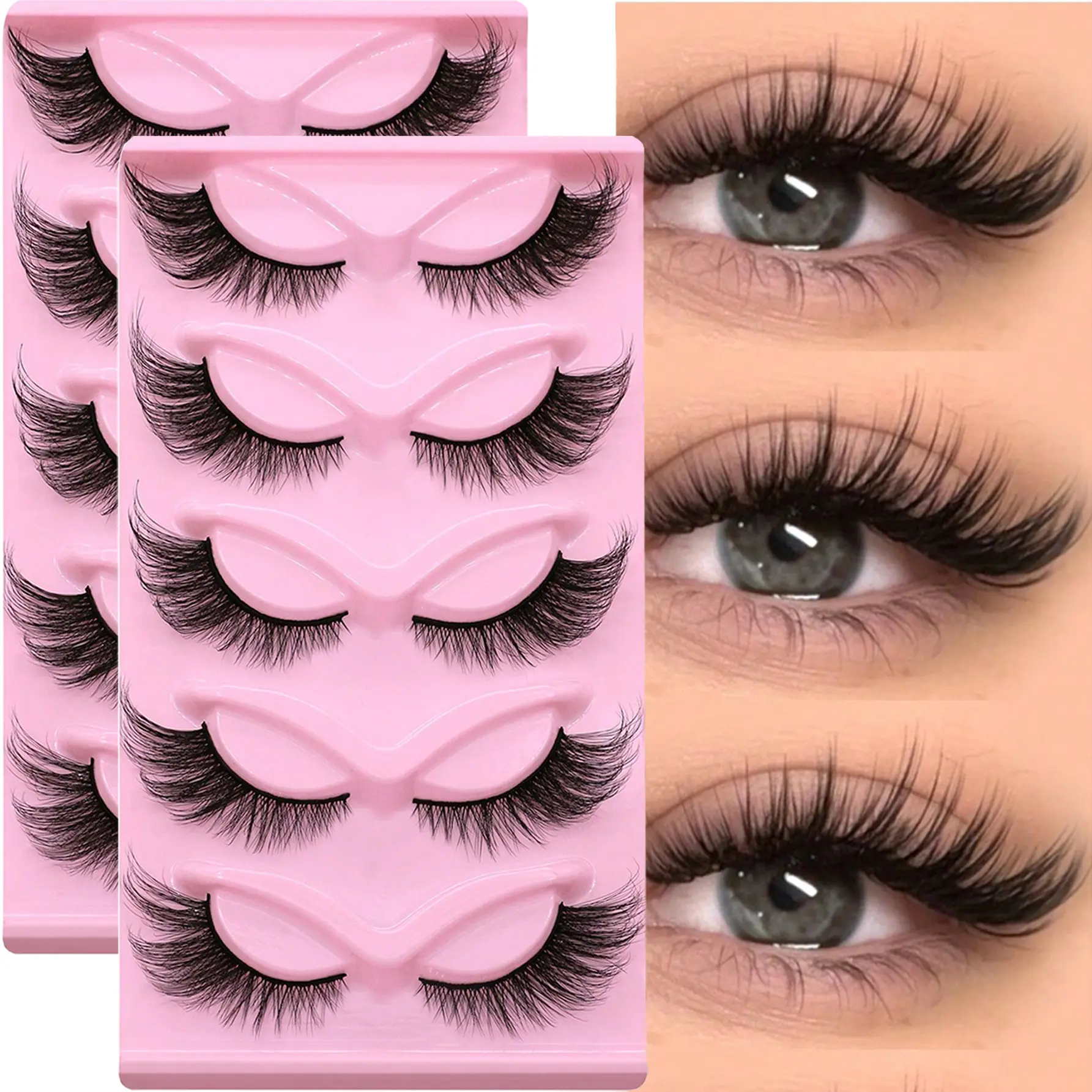Cat Eye Lashes Fluffy Synthetic Faux Lash, Artificial Lashes, 10 Pairs/2 Pack, False Eyelash Set, Winged Fake Eyelashes, Natural Look Cosmetic, Long False Eyelashes for Makeup