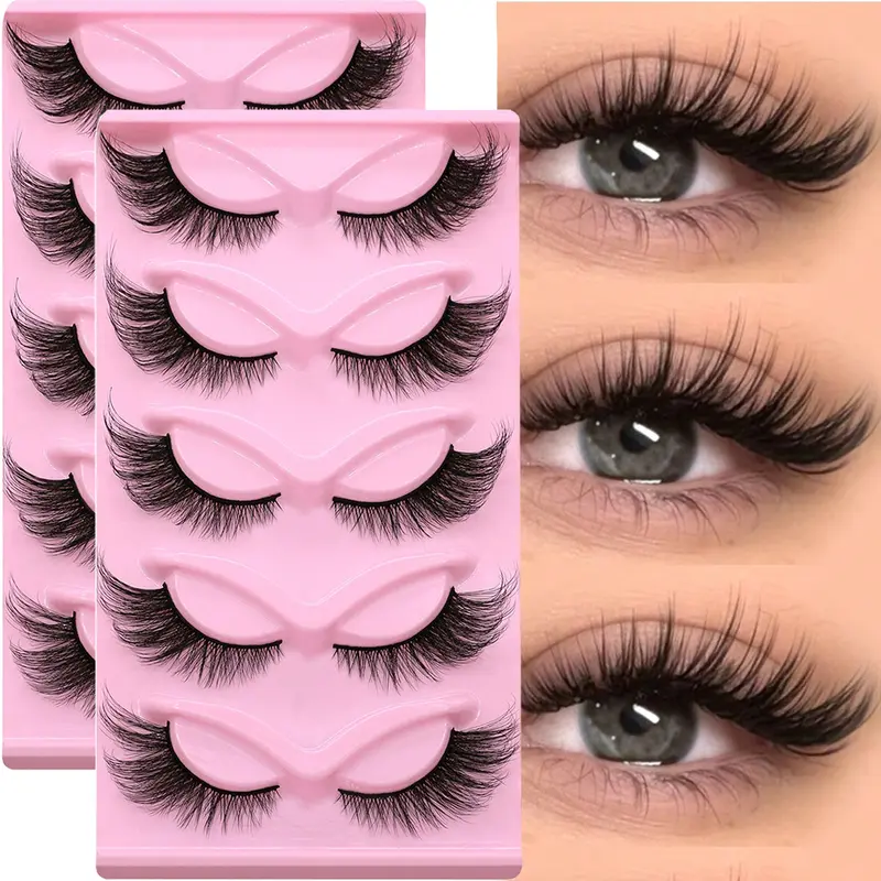Cat Eye Lashes Fluffy Synthetic Faux Lash, Artificial Lashes, 10 Pairs/2 Pack, False Eyelash Set, Winged Fake Eyelashes, Natural Look Cosmetic, Long False Eyelashes for Makeup