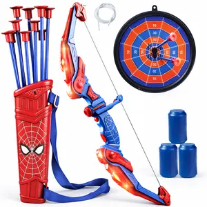 Spider Style Kids Bow and Arrow Set, LED Light Up Archery Toy with Suction Cup Arrows, Target, Quiver and Foam Cans, Indoor Outdoor Gift Playtime Bold Design