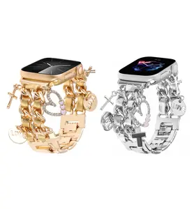 2 Packs Metal Chain Charms Bands for Apple Watch 38mm-49mm,Unique Pendants,Replacement Strap Stylish Compatible with Series 1-9 and 10 11 Bands for Women