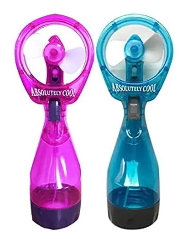 Absolutely Cool Water Mist Spray Bottle Fan Portable Handheld Mister Battery Operated Pink & Teal
