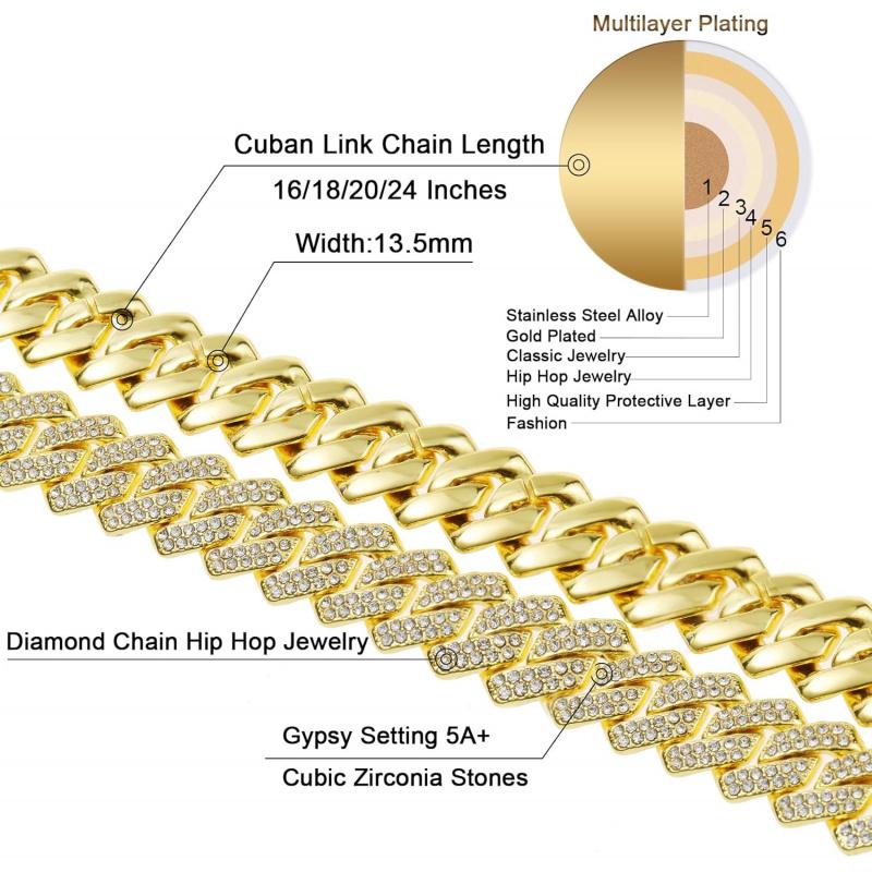 Cuban Link Chain for Men Women Iced Out Silver/Gold/Rose Gold Miami Cuban Necklace Bling Diamond Chain Hip Hop Jewelry with Gift Box