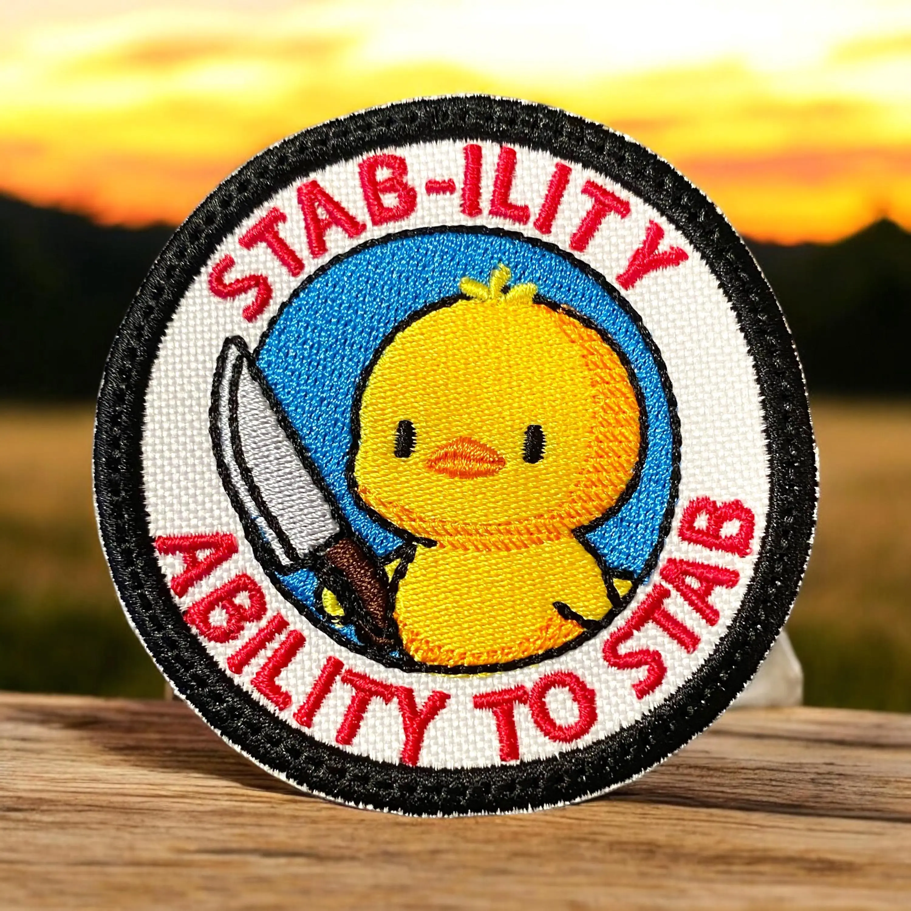 Dark Humor Funny Stab Chick Embroidered Patch - 3.71" x 3.72", Iron-On, Hook-On, Sew-On Application - Stylish Embroidery Sewing Accessory with Humorous Detail for Jackets, Hats