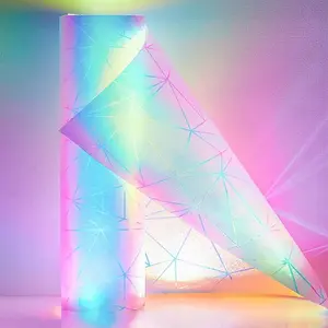 Iridescent Geometric Window Film 1 Roll (44.5cm / 17.5" Wide) | Rainbow Privacy Glass Sticker | No Glue Static Cling Decor Decorative Sticker