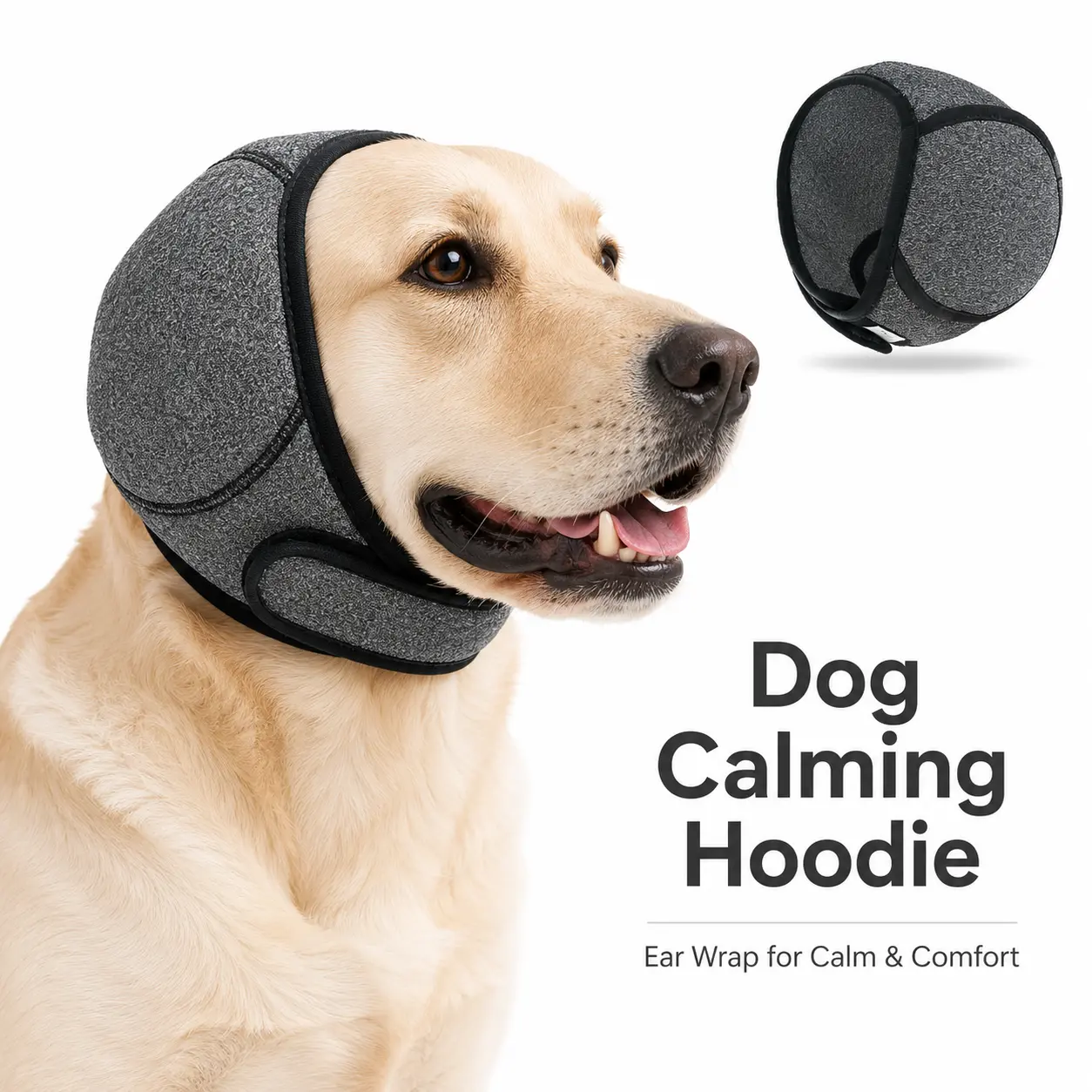 Dog Calming Hoodie Ear Wraps for Dogs, Adjustable Pet Ear Cover Muffs, Waterproof Dog Swim Cap for Bathing, Swimming & Grooming, Soft Noise Reduction Head Wrap for Fireworks, Thunderstorms, Car Rides & Blow Drying, Grey