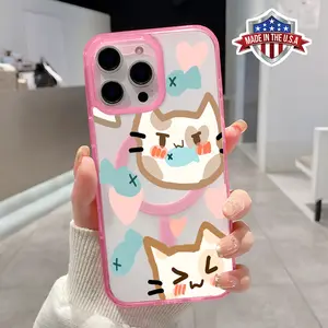 Magnetic Phone Case Supports Wireless Charging for iPhone 16 Pro Max 15 Plus 14 13 12 11 XS XR Kitten Dried Fish Pattern Shockproof Clear Slim Protective Softcase Transparent Cover