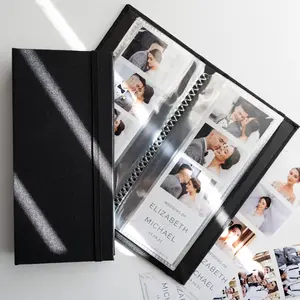 Photo Booth Photo Album For Wedding or Party Side Slide In 2X6 Picture Holder Guest Book & Party Memory Keepsake Woven Hard Cover With Band Keeps Prints Safe (JET BLACK)