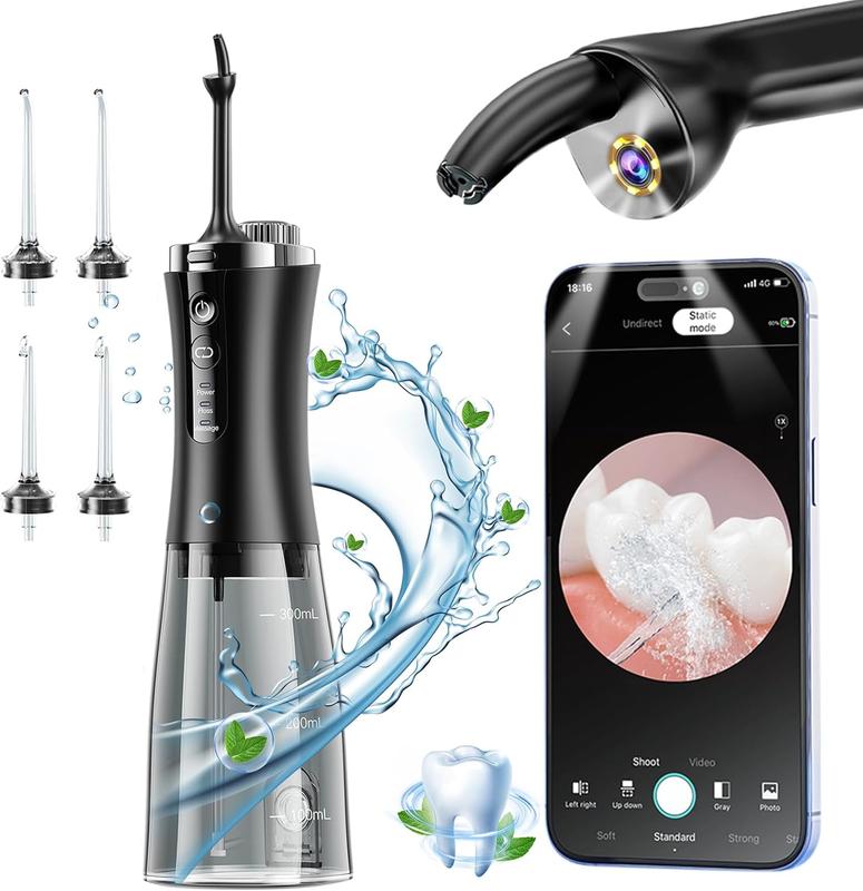 Oral irrigator Visual Water Flosser C2 with 10 MP Camera for Teeth, 2 Modes 12 Gears IPX7 Portable 350ML Water Tank.Very suitable for giving to your relatives, friends and family on Christmas, birthdays, graduation season, and other festivals flossing
