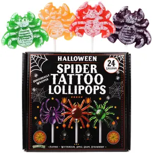 2025 Halloween Candy Party Favors, Individually Wrapped Spider Tattoo Lollipops, Trick or Treat Candies, 24 Count