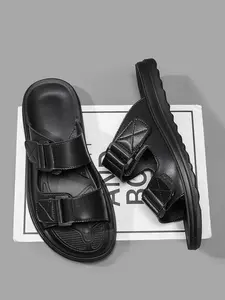 Men's Business Style Leather Sandals, Soft Sole Shock Absorption, Casual Office/street/vacation, Versatile High-End Flip Flops