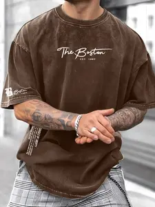 Men's Floral & Letter Print Short Sleeve Tee, Regular Fit Fitted Casual Street Style Round Neck T-shirt for Daily Wear, Men's Clothing for All Seasons, Menswear Top, Streetwear