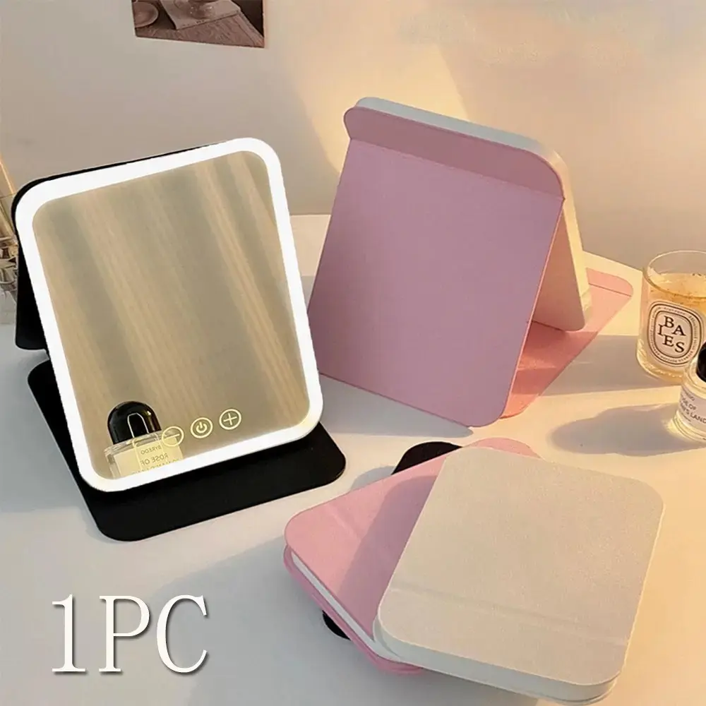 LED Lighted Makeup Mirror Rechargeable, 3 Color Lights, Touch Dimmable, Folding Makeup Mirror, Foldable Travel Vanity Mirror, 3 Lighting Modes, Portable Beauty Tool, Mirror with Light