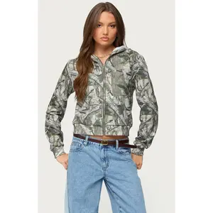 Edikted Women's Tayler Camo Zip Up Hoodie