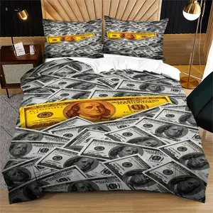 2pcs/3pcs Set of US dollar Printed Pattern Bedding Set,Cash USD Comforter Cover Wishing You Wealth With The Taste of Money. Essential Duvet Cover Set, Luxurious, Fashionable, Soft and Skin Friendly, Including 1 Quilt Cover and 1 or 2 Pillowcase