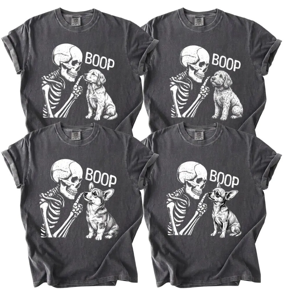 Comfort Colors 50+ Dog Breeds Skeleton Boop Dog Shirt, Vintage Halloween Dog Graphic Tee, Funny Halloween Dog Graphic Tee, Spooky Season T-Shirt, Gift for Dog Lovers