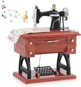 Vintage Sewing Machine Music Box - Hand-Cranked Clockwork with Retro Melody | Desktop Decor for Home & Office, Unique Birthday Valentine's Day, Children's Day Gift Idea