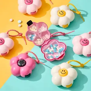 Cute Flower Pill Box, Mini Portable Multifunctional, Business Trip Travel Pill Storage Box, Bag Charm, Multi-Compartment Storage Box, Vitamin Organizer, Supplement Organizer