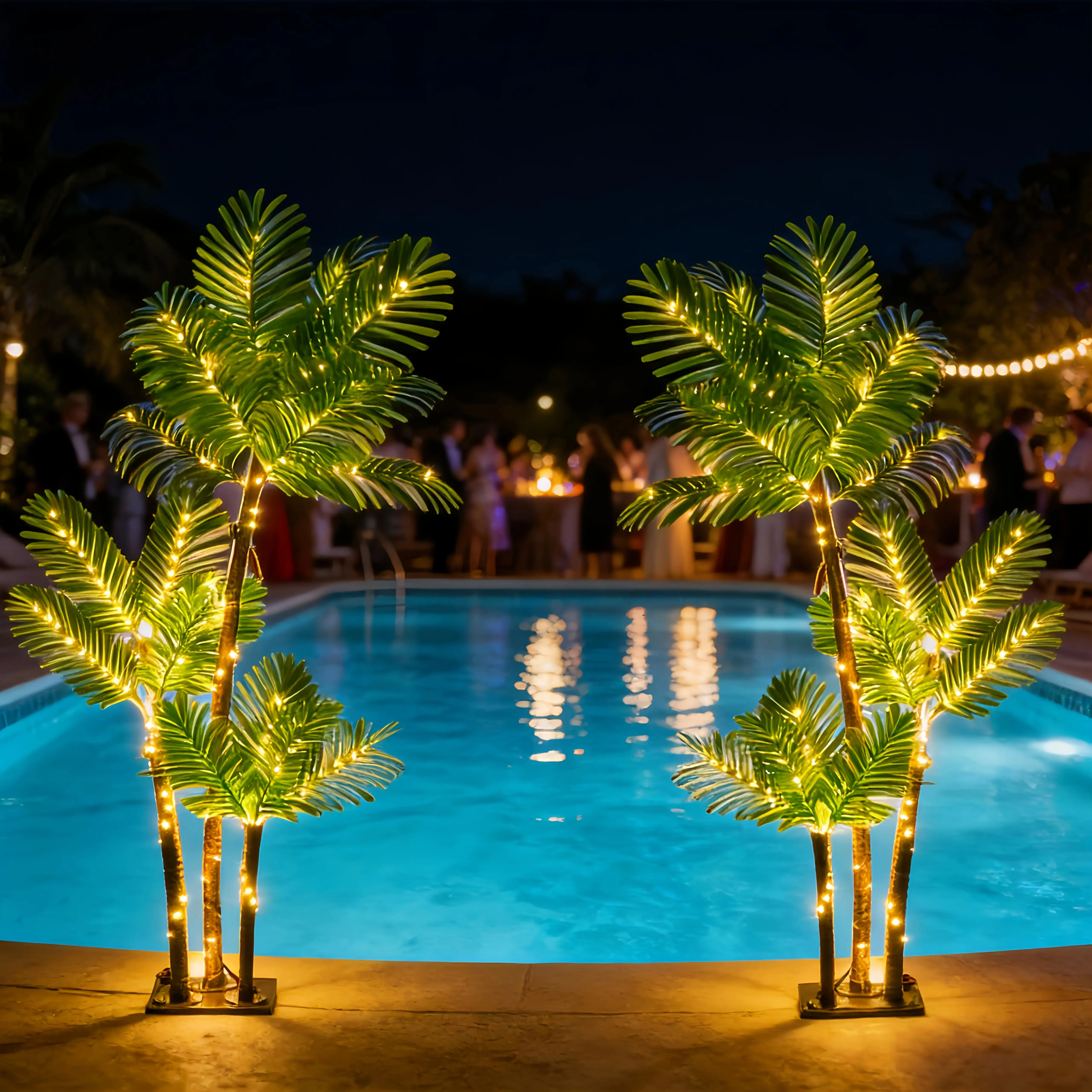 Upgraded 3-Trunk Lighted Artificial Palm Tree (5ft/6ft), 255/330 LED Decorative Lights, USB & Plug-in Powered Faux Palm Tree with Remote Control, Realistic Trunk & Hanging Green Leaves, Tropical Decor for Tiki Bar, Patio, Home Festival