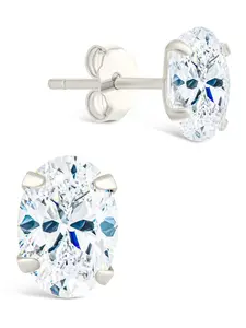 Sterling Silver Oval Cut Prong Set Stud Earrings