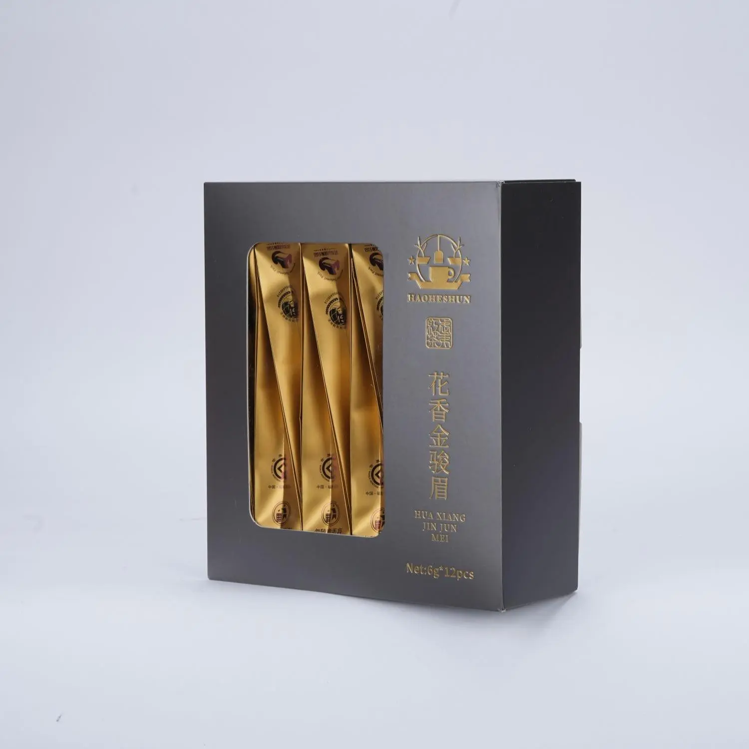 Premium Golden Jun Mei Black Tea Beverage - 6g x12 Natural Scented Single Bud Flower-Infused Tea Bags, Fragrant Elegant Box Set, 100℃ Infusion, 5-7 Steeps, Scented Tea