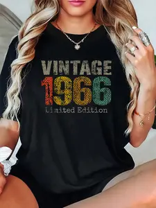 100% Cotton Unisex Vintage 1966 Limited Edition 59th Birthday Gifts 59 Year Old T-Shirt，180g Printed Round Neck Short Sleeve Y2K T-Shirt