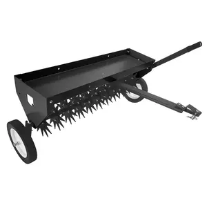 40" Tow Behind Aerator with Transport Wheels, Steel Tine Plug Aerator for Tractors, Steel Spike Aerator for Lawn, Farm, Pasture Aeration