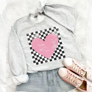 Retro Checkered Heart Valentine Sweatshirt Trendy Teacher Style