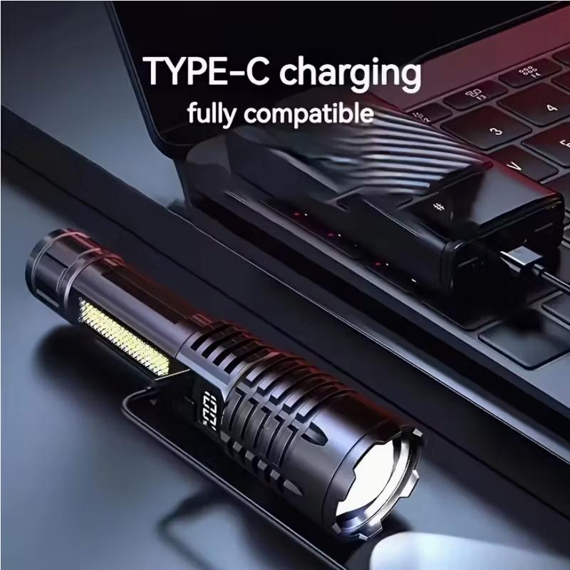 1pc, Super Bright Strong LED Flashlight, Power Bank Flashlight, USB Rechargeable Camping Style Tactical Flashlight, with COB Light, Suitable for Camping Style and Emergency Use Double Head Wireless Desk Lamp turkish floor Remote-Controlled Socket Fan