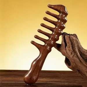 Natural Sandalwood Comb Wide Tooth Anti-Static Head Scalp Scraping Massage Wooden Comb for Long Thick Straight Curly Hair