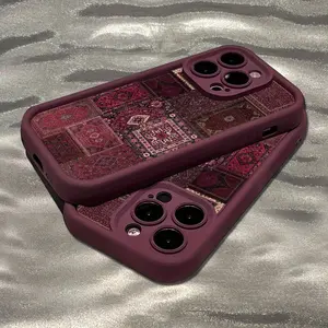 Phone Case - A Patchwork of Burgundy Carpets Designed for TPU Patterns Suitable for Iphone 17 Pro Max Cases, Compatible with Iphone 16 Pro Max/15/14/13 Pro/12/11/7/8 Plus/X/Xr/Xs Max. This Stylish And Creative Red Gradient Protective Case Is Perfect