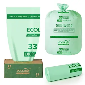 13/33/55 Gallon Heavy-Duty Durable Compostable Trash Bags for Kitchen, Office & Lawn, Yard｜BPI Certified, OK Compost