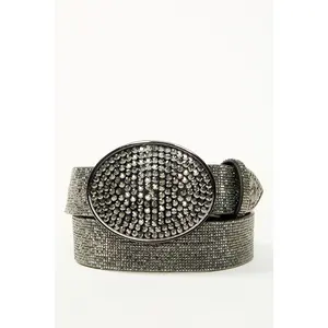 Lovell Black Rhinestone Oval Buckle Belt
