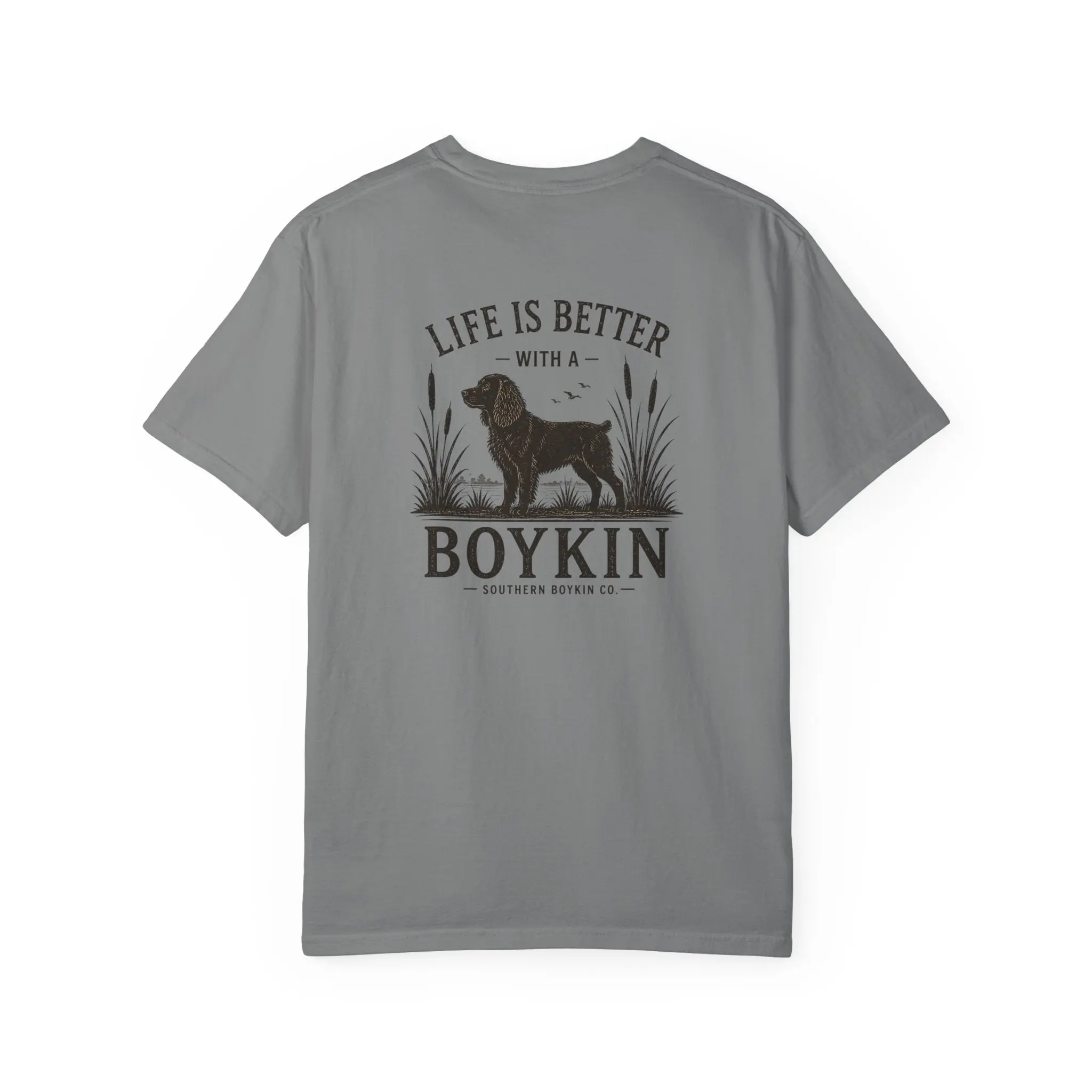 Boykin Spaniel Graphic Tshirt for Men, Garment-Dyed Heavyweight Cotton Shortsleeve Round Neck Top, Relaxed Fit, Custom Men's Short-Sleeve T-Shirts, Algodón Men's Short-Sleeve T-Shirts