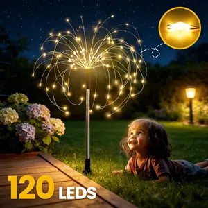 $120 LED Solar Garden Lights 2 Pack, Upgraded Lithium Battery Fairy Firework Lights, Brighter Warm White Outdoor Solar Lights, Fast Charging & Longer Lasting Decor for Yard, Patio, Pathway, Flowerbed & Balcony