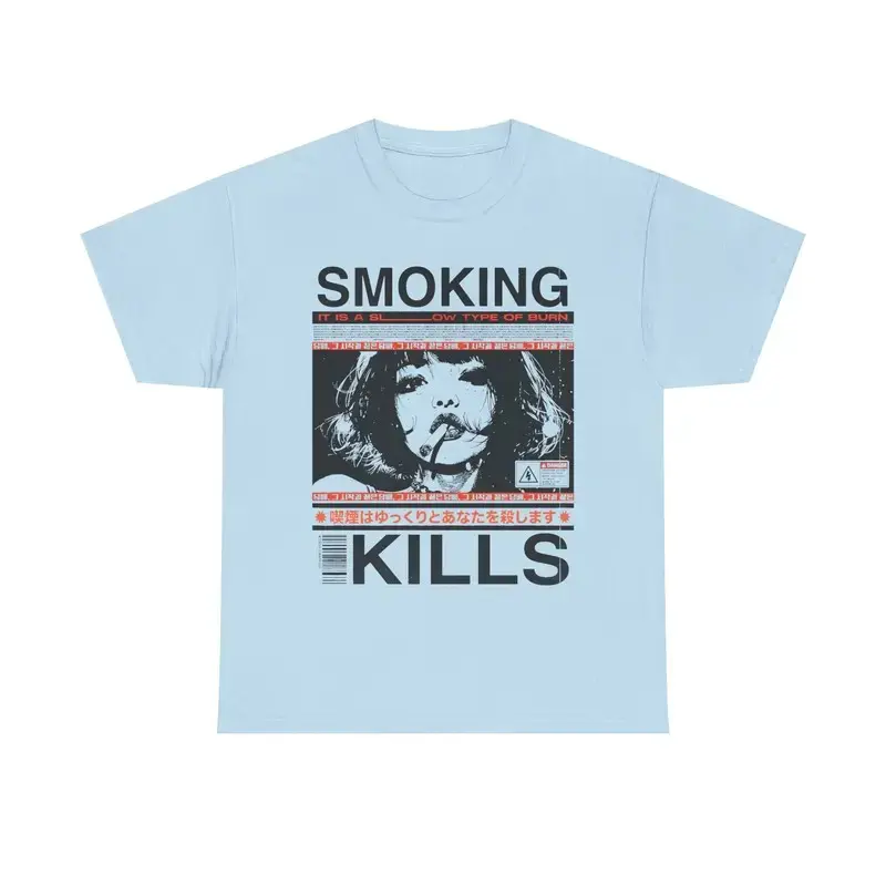 Smoking Kills Retro Manga Style Graphic T-Shirt, Cotton Tee, Oversized Aesthetic Boho Graphic Tshirt Tee Top Womenswear Streetwear Summer