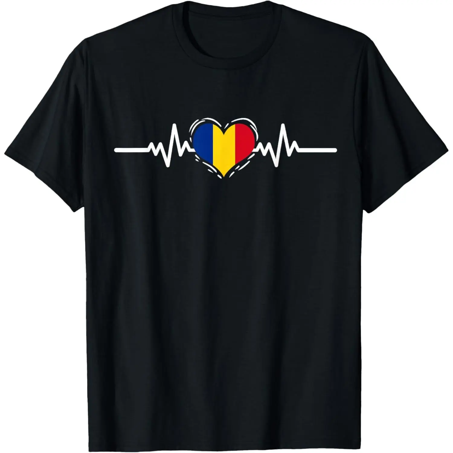 Women's 100% Cotton Short-Sleeve Round Neck Casual Distressed Graphic T-Shirt - Romania Flag Heartbeat Romanian Roots Design