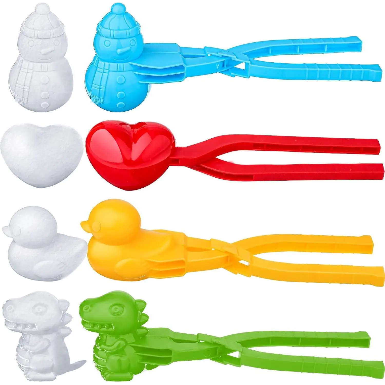4 Pieces Winter Snow Toys Kit Snow Ball Maker Shape Snowball Maker Outdoor Winter Beach Toy  Outdoor Activities(Dinosaur, Heart, Duck, Snowman)