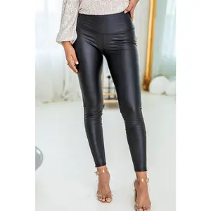 Black Faux Leather Zipped Detail Leggings