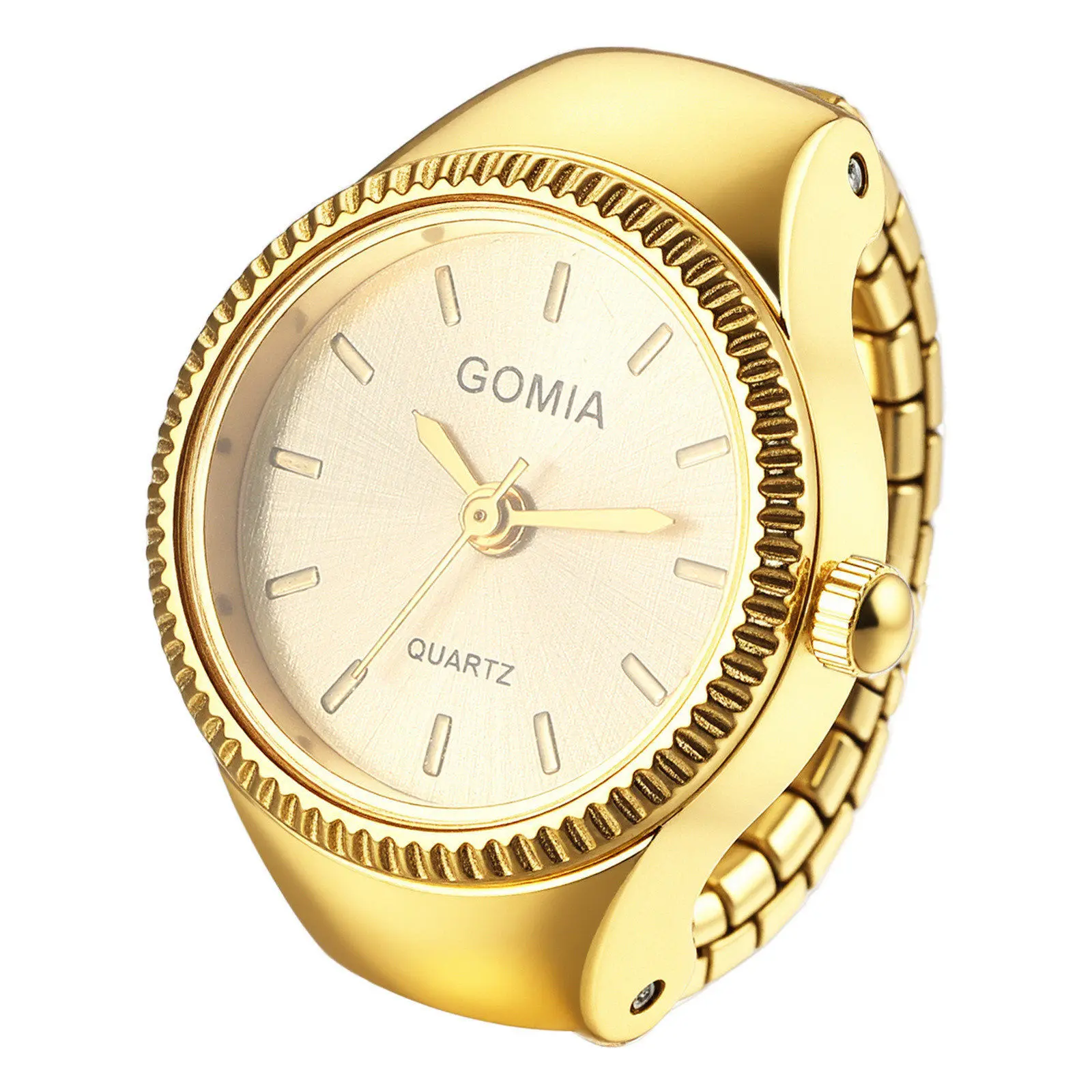OIDEA Unisex Fashionable Versatile Gold Analog Ring Watch - Round Quartz Movement, Stretchy Elastic Band, Accurate Time for Casual Business Use (Ideal Gift Watch), Fashionable Watch summerwins