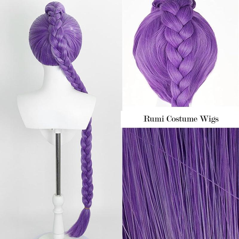 Anime K-pop Costume Demon Cosplay Rumi Wig 39" Hunter Purple Braid Wigs Rumi Costume Zoey Mira for Girls Women Kids Pop Singer Hair Halloween Cosplay Props