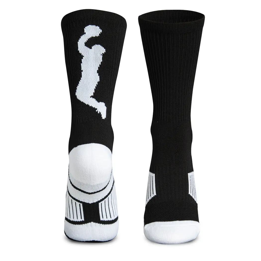 Moisture Wicking Mid-Calf Crew Socks with Basketball Player Silhouette, Cushioned Footbed & Arch Support for Team Pride, Moisture Wicking Sports Socks, Adults, On/Court Wear, Performance Fabric Sports Socks