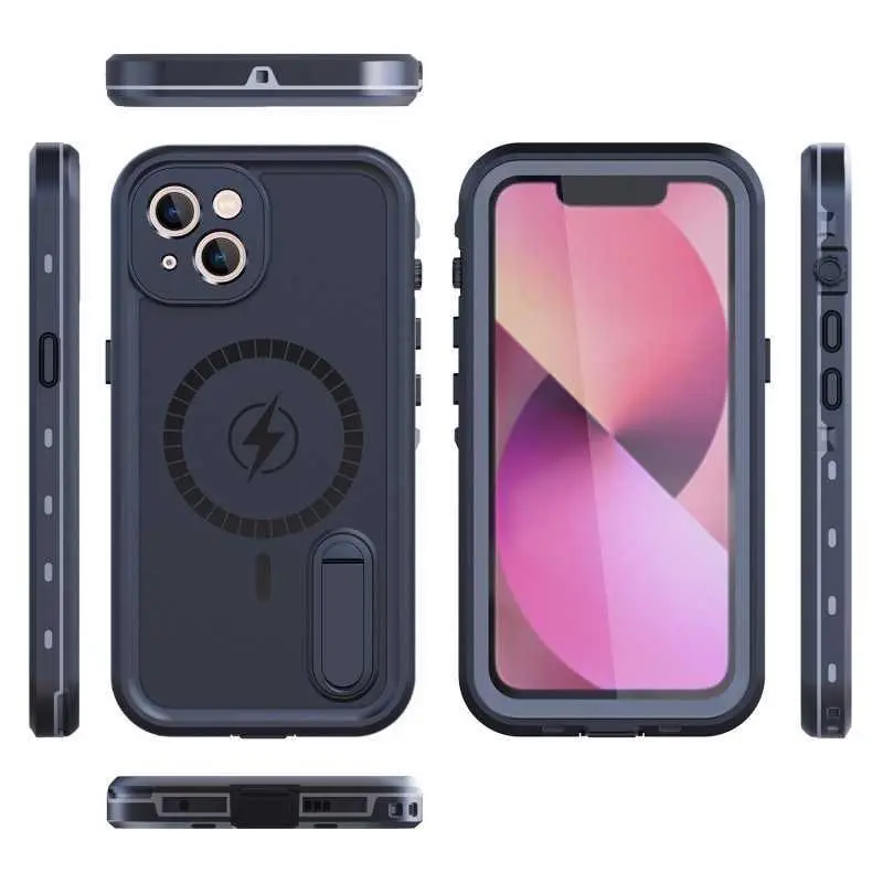 Redpepper Waterproof Case For iPhone 13 Outdoor Diving Cycling Magnetic Solid Color Phone Case HNC04