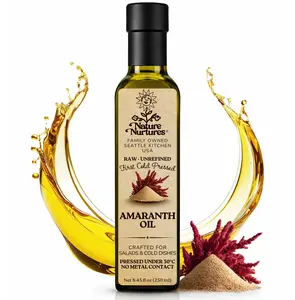Amaranth Oil for Cooking and Baking · Raw · Unrefined · First Cold-Pressed at Temperatures Below 30°C · Pressed Only Once · Without Metal or Wood Contact · Small Batch · Handcrafted in Seattle USA · 100% Pure & Natural · Also Loved for Skin and Hair