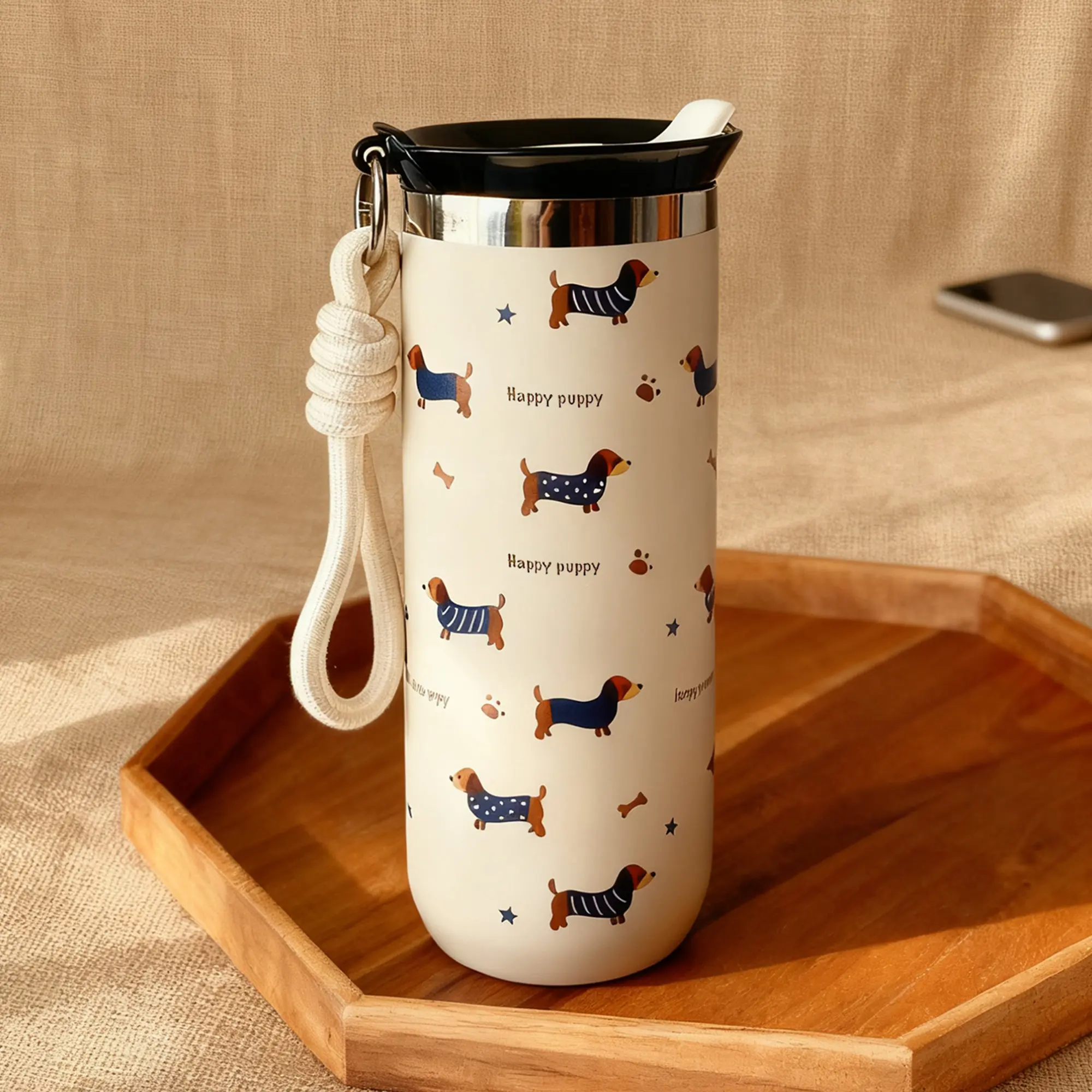 1pc 500ML Bear Bowknot Stainless Steel Insulated Coffee Cup, Tumbler, Travel Mug, Office Cup, Home Cup, School Cup, Car Cup, Holiday Gift, Vacuum Insulated Cup, Tumbler Reusable Cup, Insulated Drinkware, Insulation Drinkware