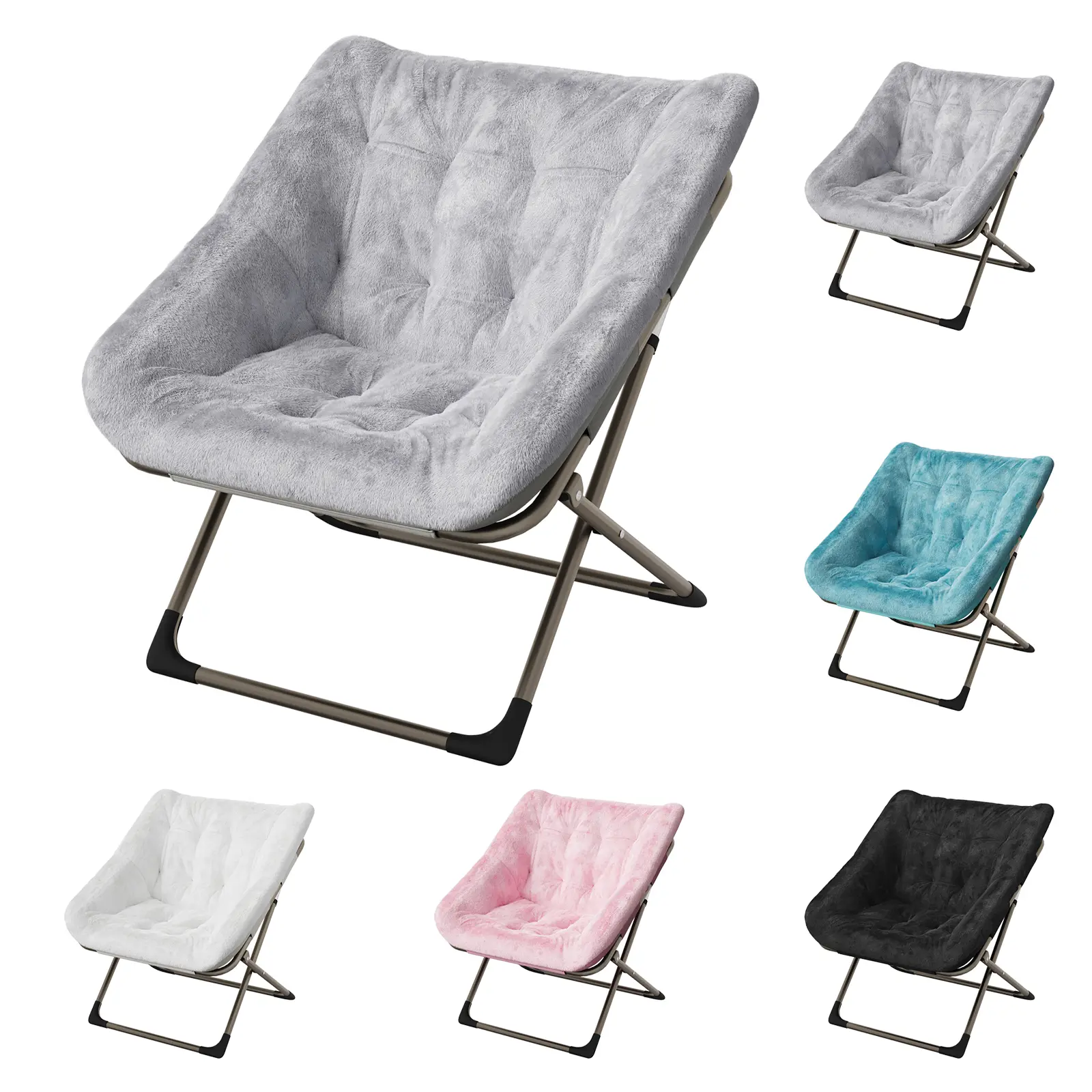 Garvee Upgraded Ultra Soft Faux Fur Saucer Chair, Collapsible Lounge Chair, No Assembly Accent Furniture, Solid Sturdy Frame, Comfort Rest Seat For Bedroom Living Room Small Space, Multiple Color Options