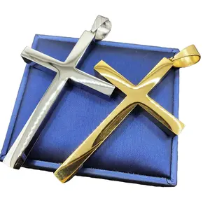 MaxBling81 70x50mm Fashion Cross Pendant, Large Metal-Coated Stainless Steel Gold-Silver Finish, Male Hip-Hop Religious Charm, Trendy Fashionable Accessories for Daily Wear, Anniversary